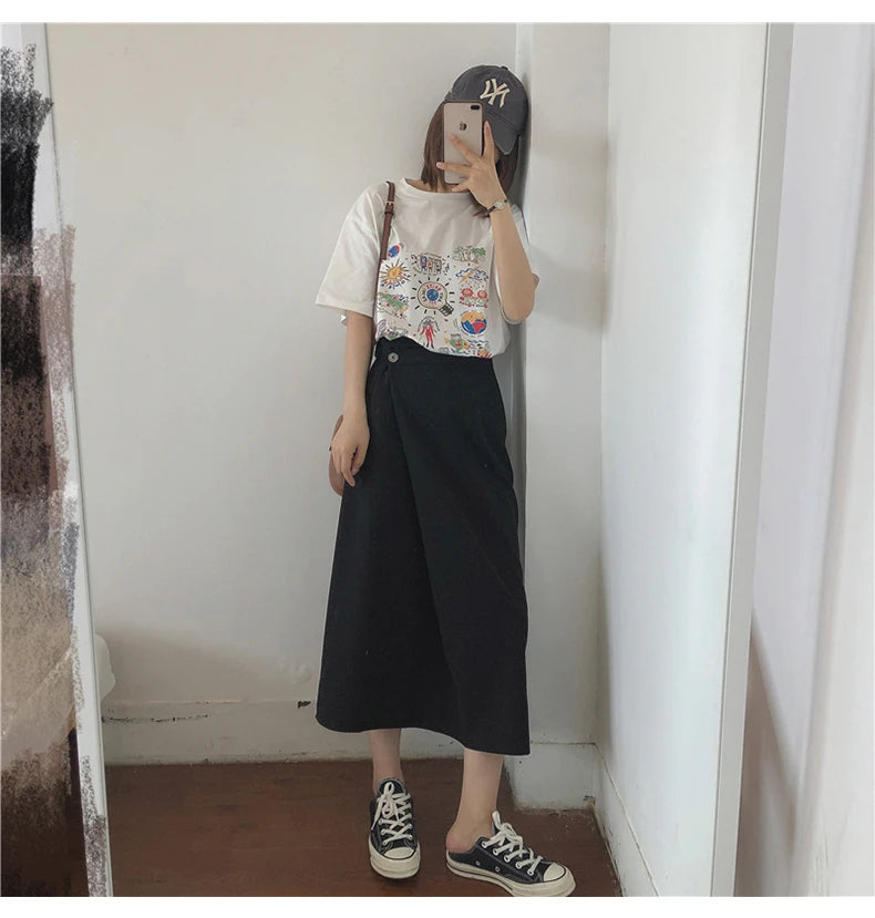 Loose Summer Cartoon Graphic Cotton Shirt