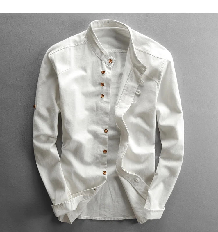 Japanese Linen Cotton Stand Collar Shirt