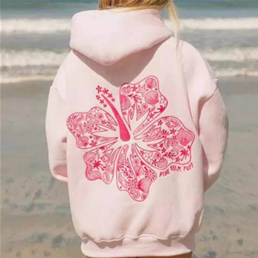 Embroidered Long Sleeve Hoodie with Kangaroo Pocket Pullover