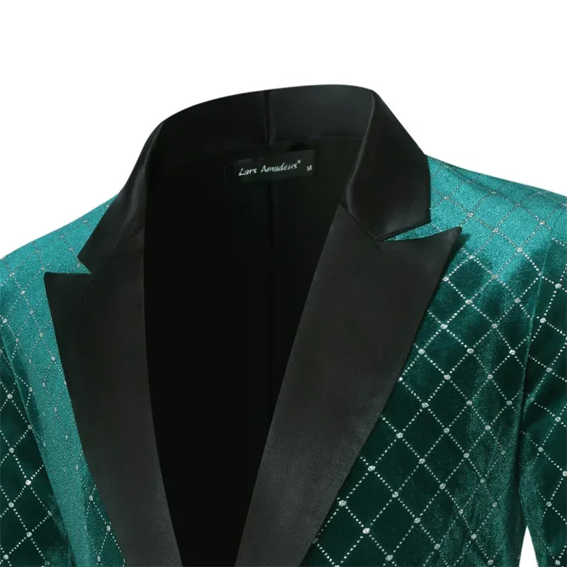 Men’s Luxury Gold Velvet Plaid Blazer