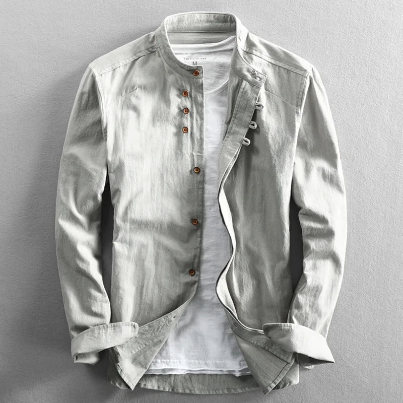 Japanese Linen Cotton Stand Collar Shirt