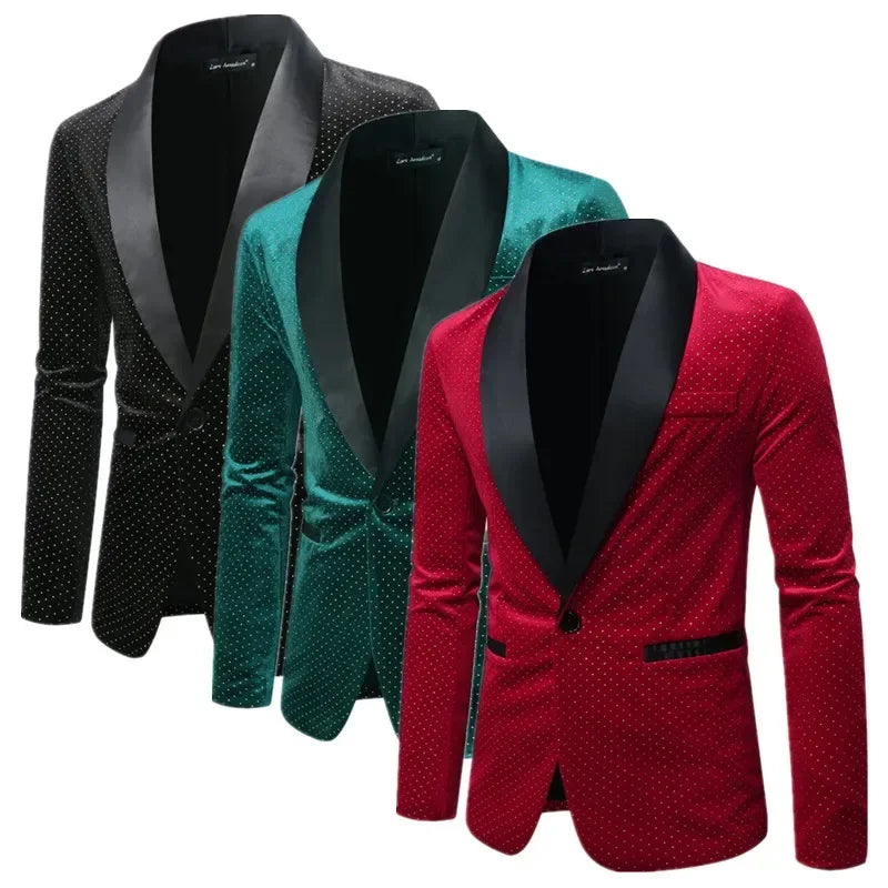 Men’s Luxury Gold Velvet Plaid Blazer