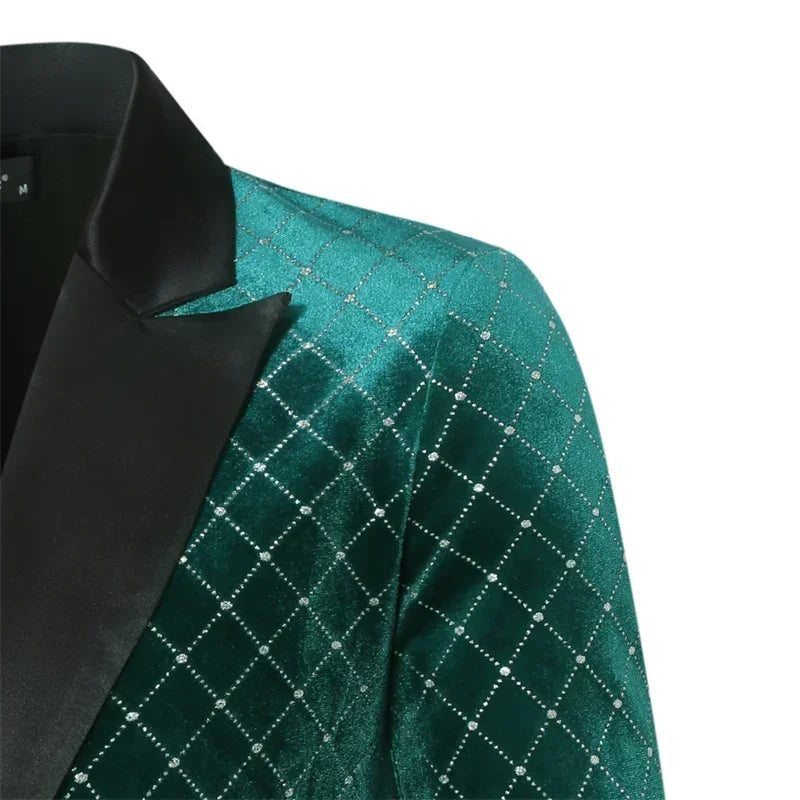 Men’s Luxury Gold Velvet Plaid Blazer