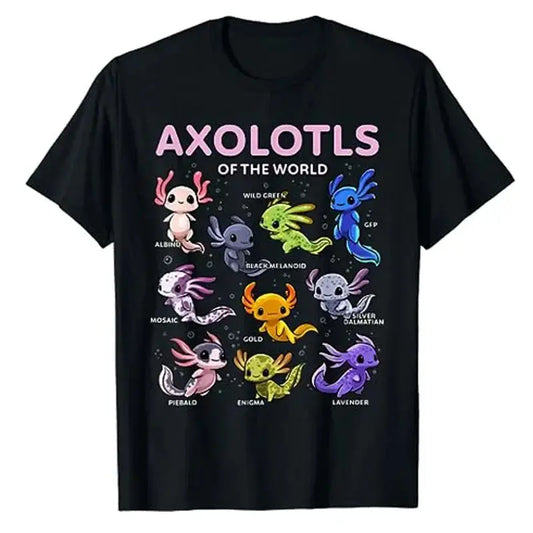 Kawaii Axolotls Animals Print Cotton Tees