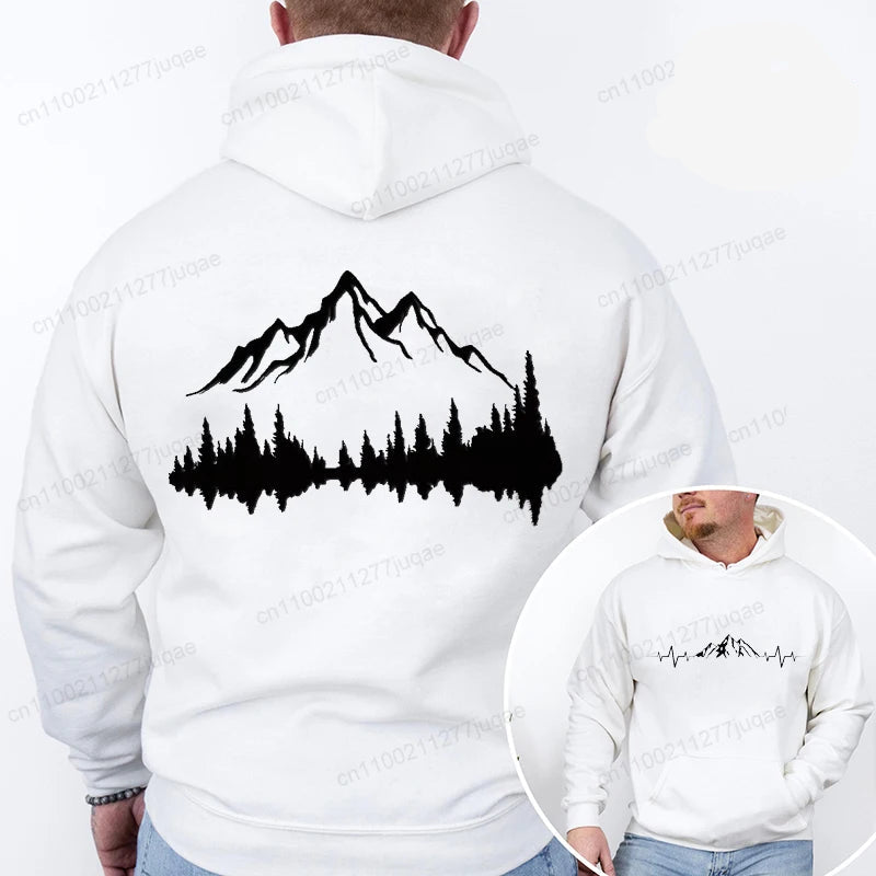 Sporty Streetwear Mountains Graphic Pullover Hoodie