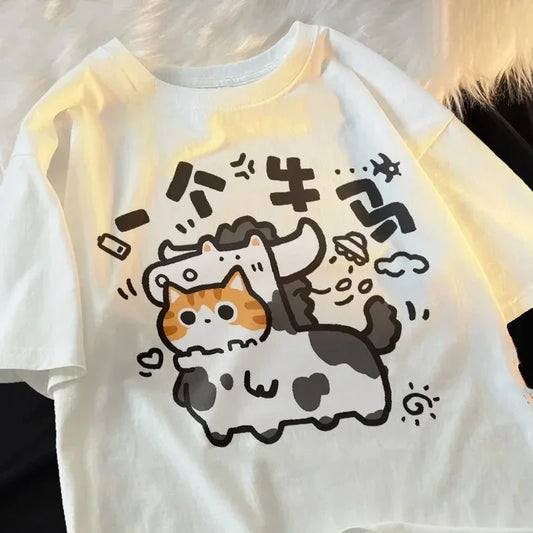 Versatile Funny Text Print Short Sleeve