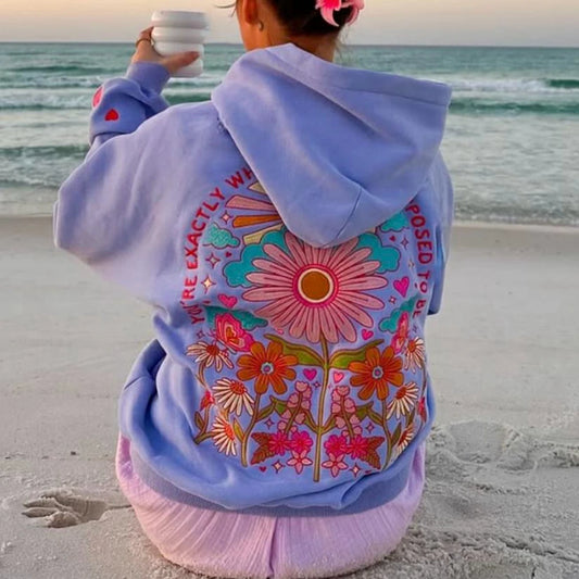 Women’s Aesthetic Floral Embroidery Hooded Sweatshirt
