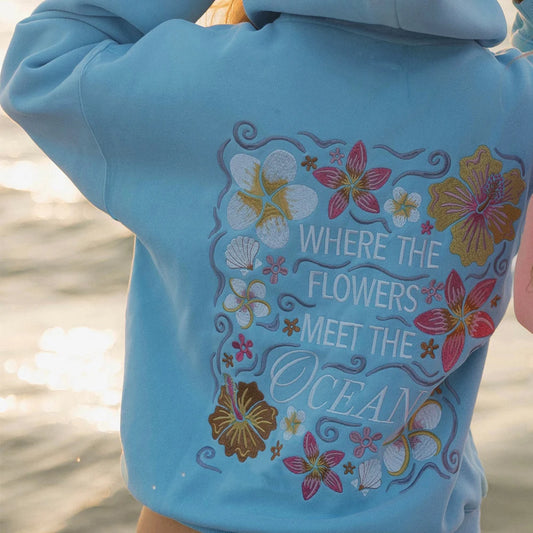 Vintage Preppy Floral Embroidered Oversized Hoodie for Teens and Women