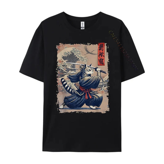 Samurai Cat Fighter Ukiyo-E Graphic Shirt