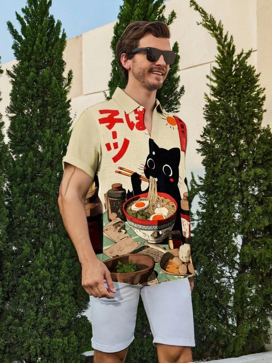 Casual Japanese Ramen Cat Collar Shirt
