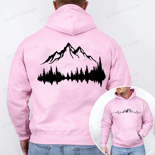 Sporty Streetwear Mountains Graphic Pullover Hoodie