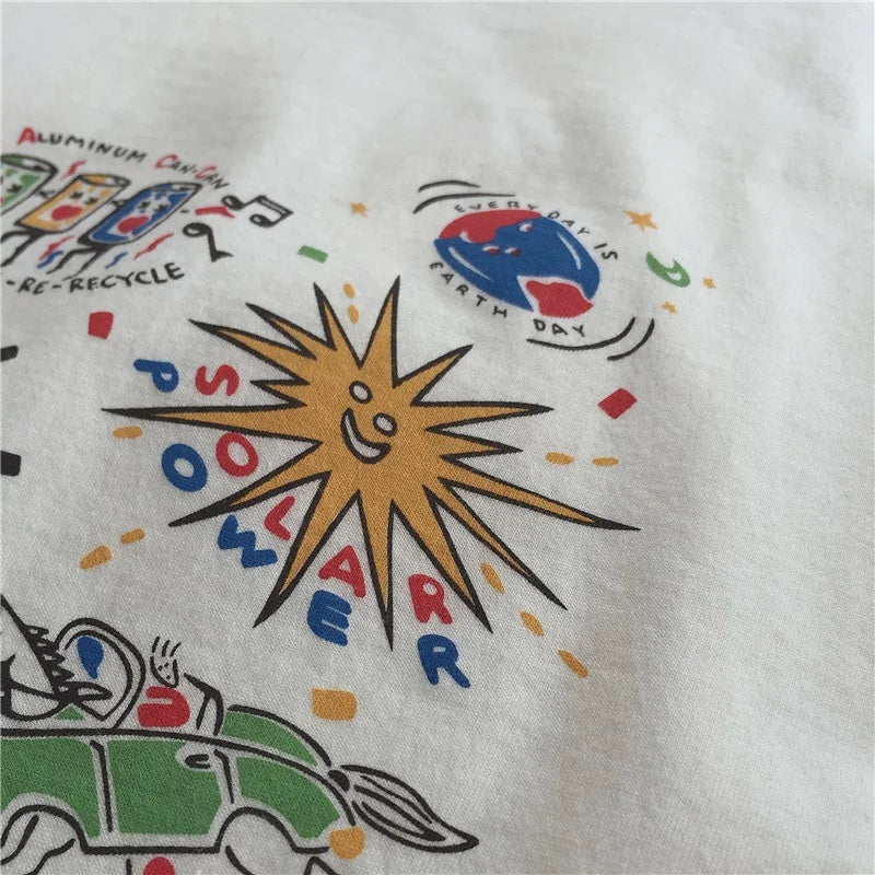 Loose Summer Cartoon Graphic Cotton Shirt