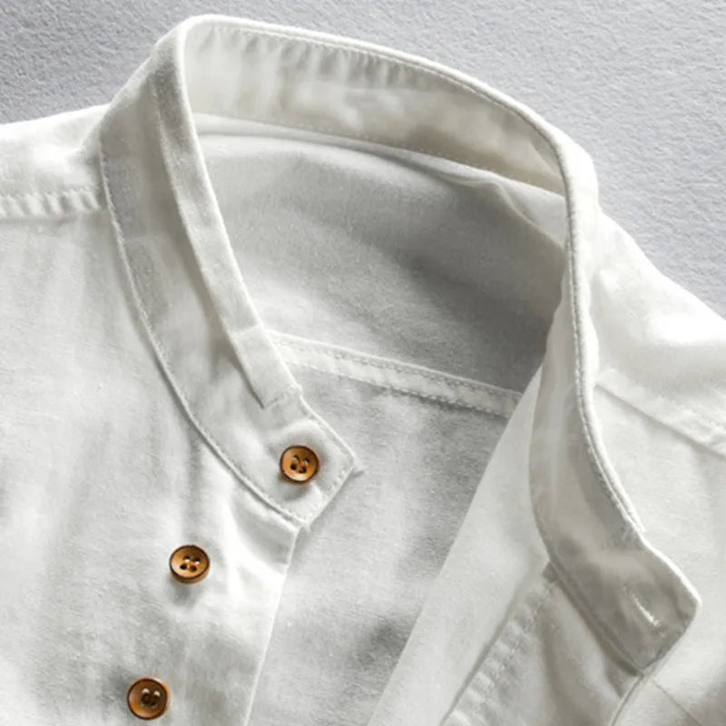 Japanese Linen Cotton Stand Collar Shirt