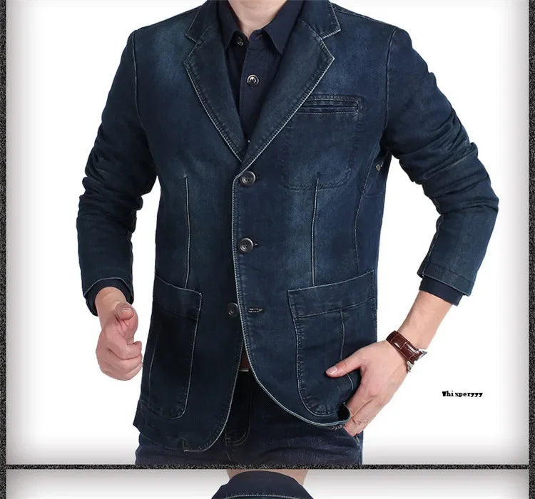 Men’s Denim Blazer Vintage Cotton Jacket