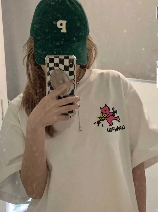 Women’s Cute Cartoon Print Cotton T-Shirt