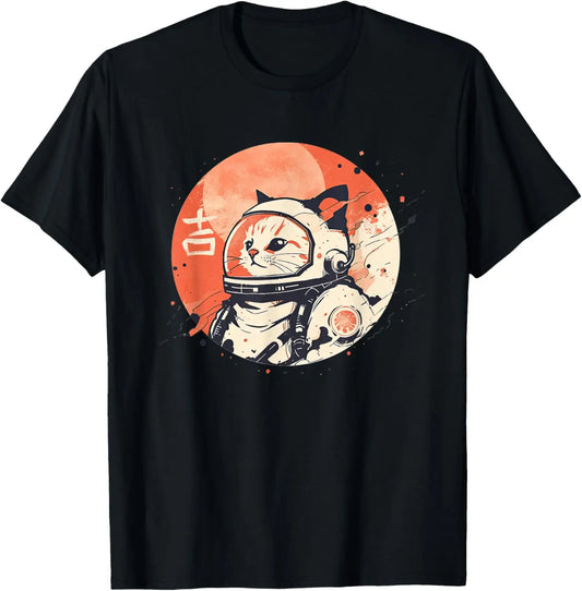 Japanese Retro Space Cat Kanji T-shirt