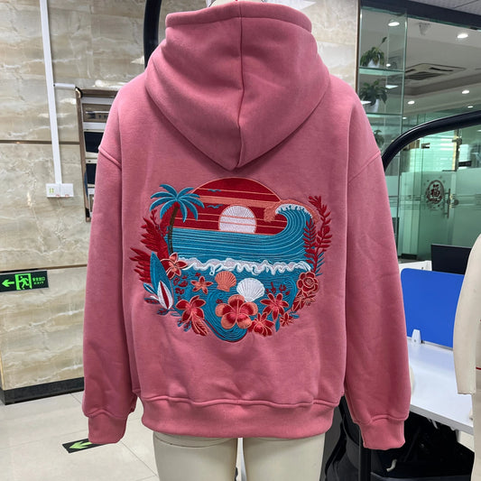 Embroidered Hoodie Sweatshirt Fall Winter Hoodies Y2K Soild Color Ropa Mujer