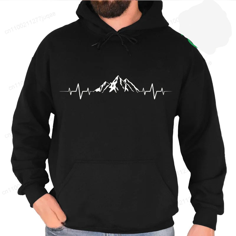 Sporty Streetwear Mountains Graphic Pullover Hoodie