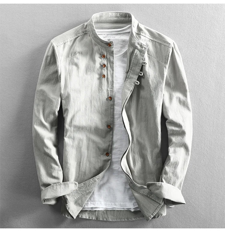 Japanese Linen Cotton Stand Collar Shirt