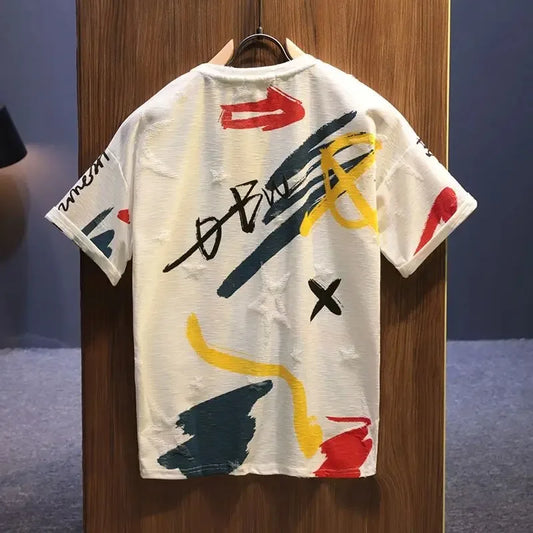 Graffiti Men's 100℅ Cotton T-Shirt Break Hole Tops