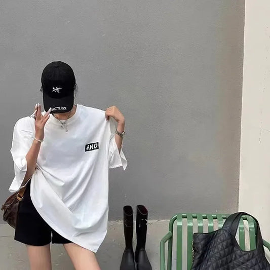 Loose Cotton American Retro Print T-Shirt