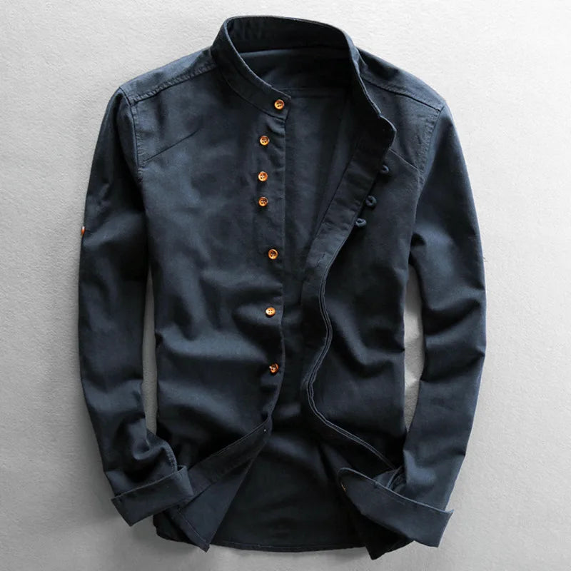 Japanese Linen Cotton Stand Collar Shirt