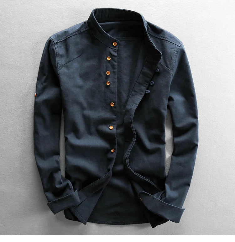 Japanese Linen Cotton Stand Collar Shirt