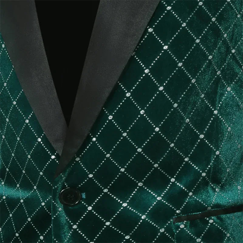 Men’s Luxury Gold Velvet Plaid Blazer