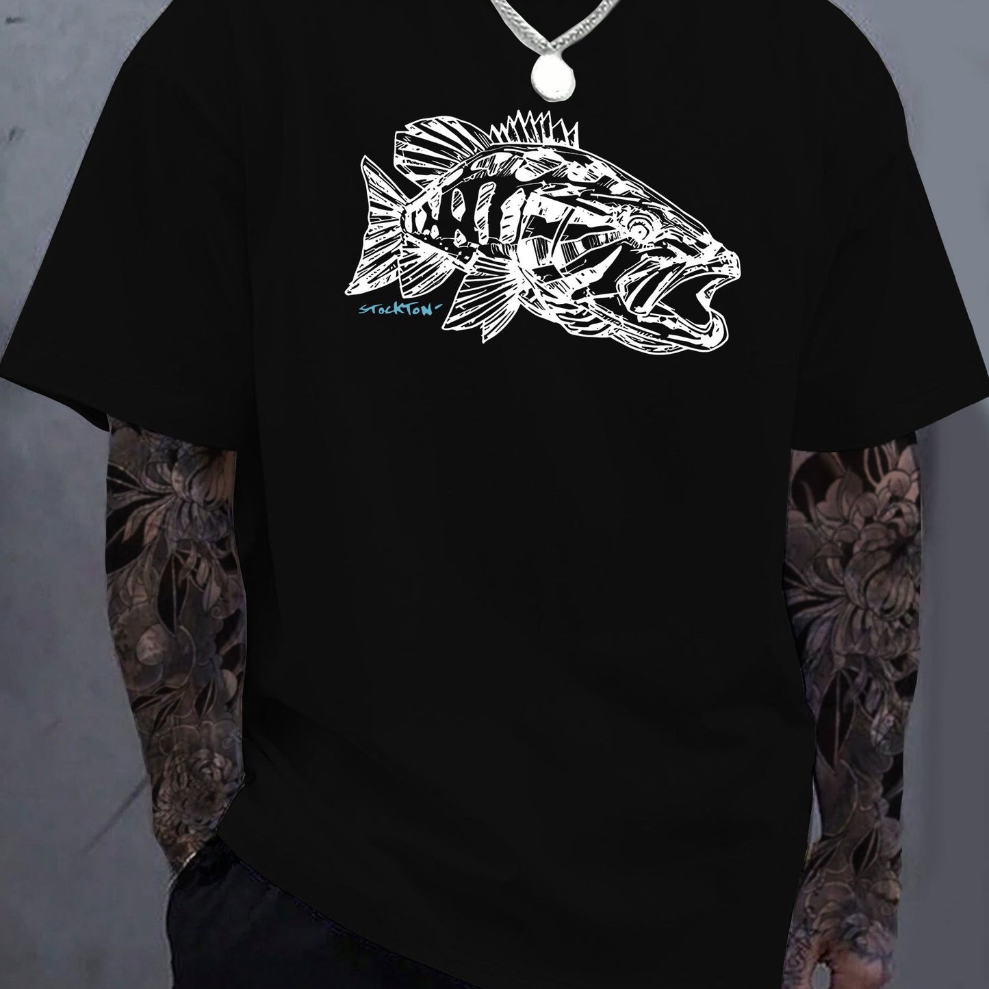 Fish Print Casual Short Sleeve Crew Neck T-Shirt