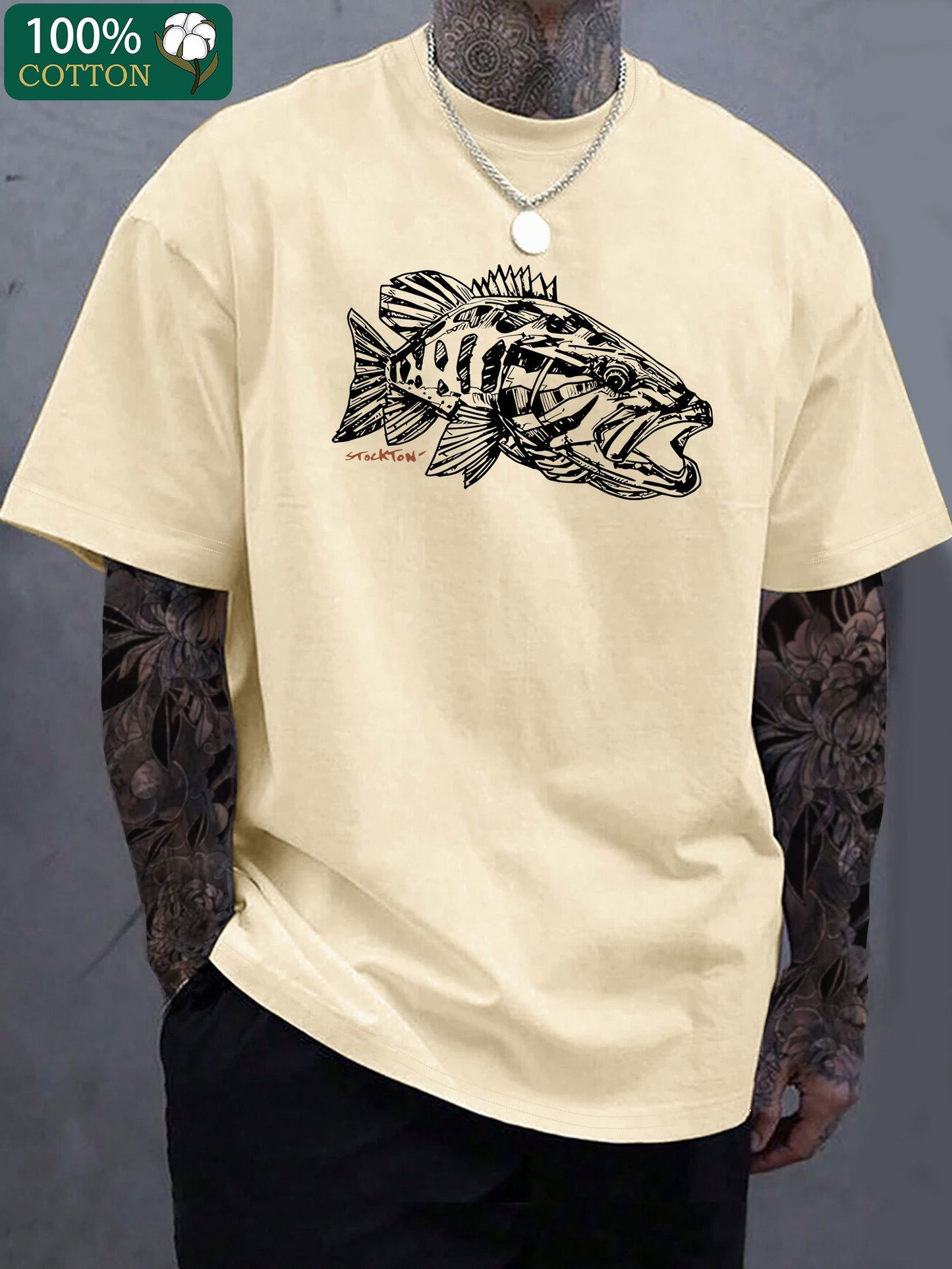 Fish Print Casual Short Sleeve Crew Neck T-Shirt