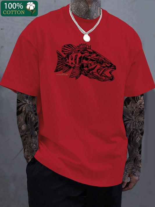 Fish Print Casual Short Sleeve Crew Neck T-Shirt