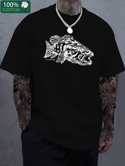 Fish Print Casual Short Sleeve Crew Neck T-Shirt