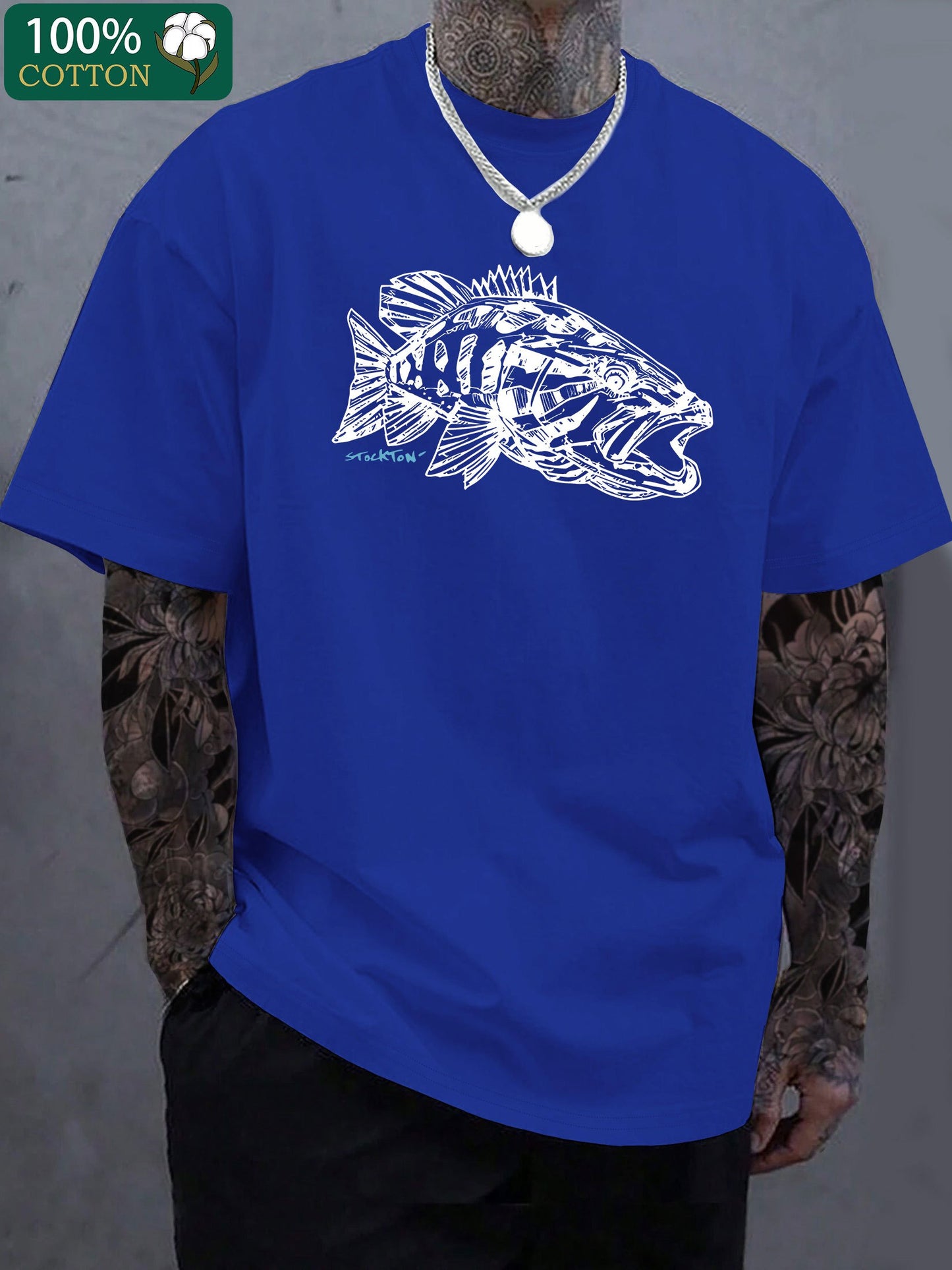 Fish Print Casual Short Sleeve Crew Neck T-Shirt