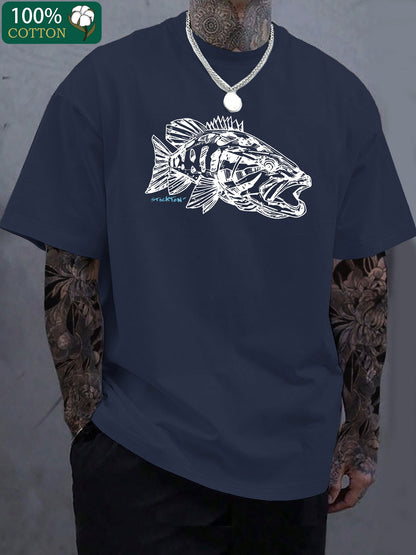 Fish Print Casual Short Sleeve Crew Neck T-Shirt