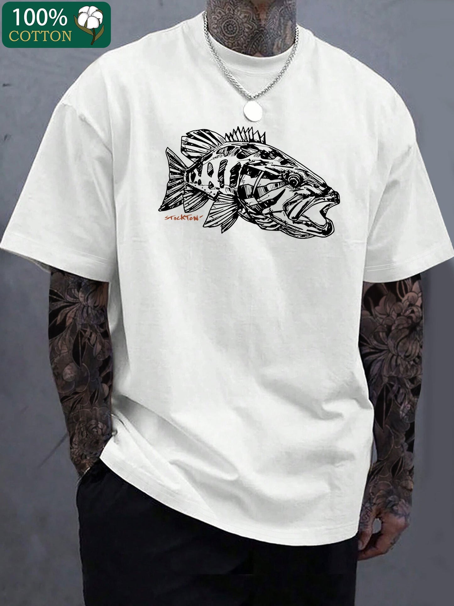 Fish Print Casual Short Sleeve Crew Neck T-Shirt