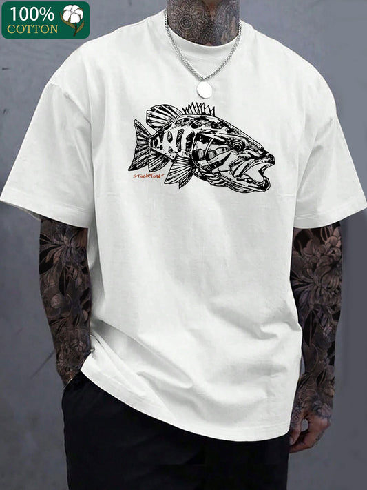 Fish Print Casual Short Sleeve Crew Neck T-Shirt