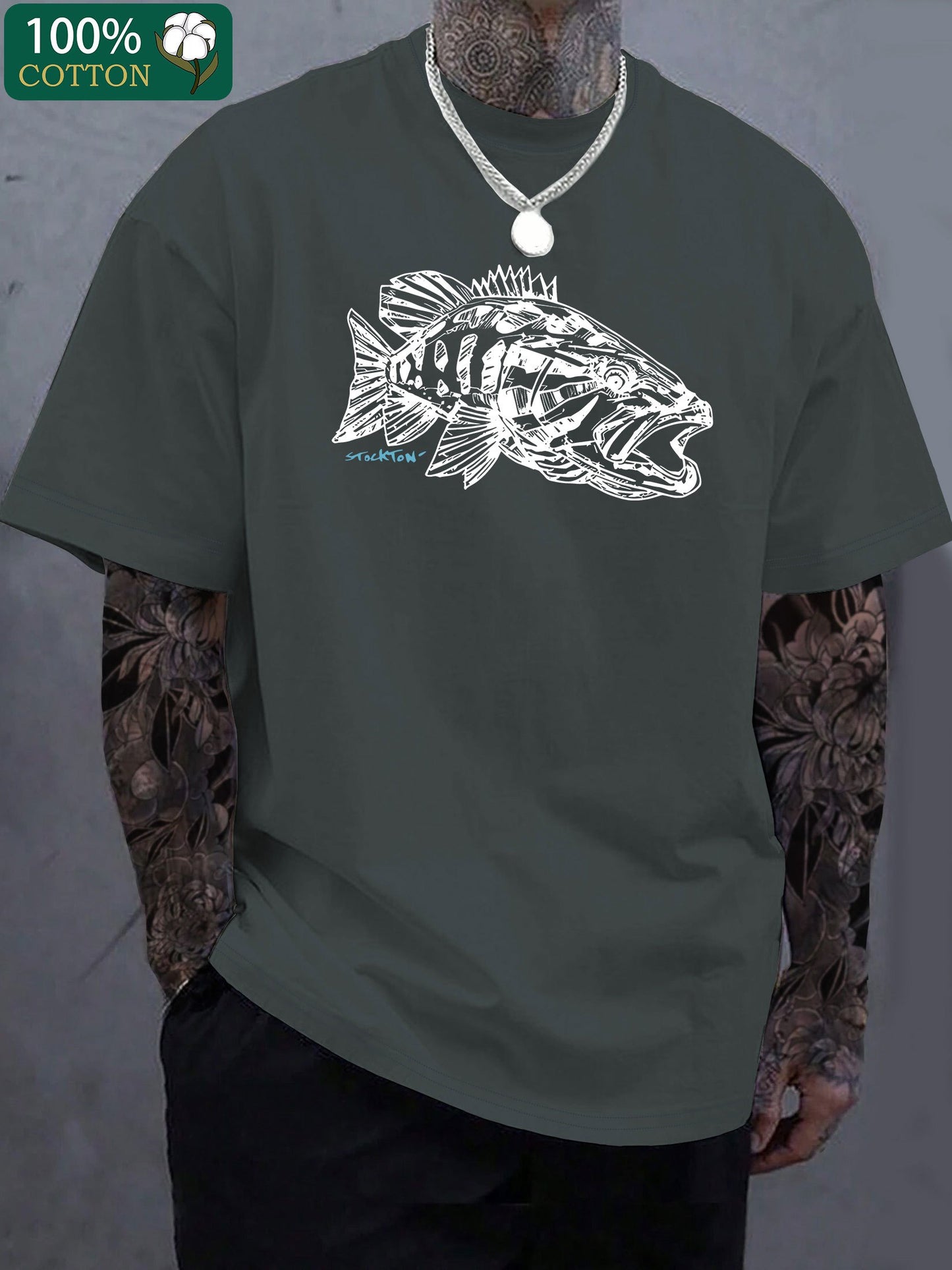 Fish Print Casual Short Sleeve Crew Neck T-Shirt