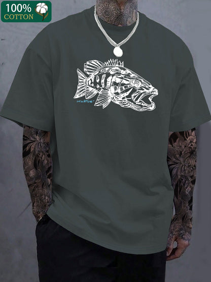 Fish Print Casual Short Sleeve Crew Neck T-Shirt