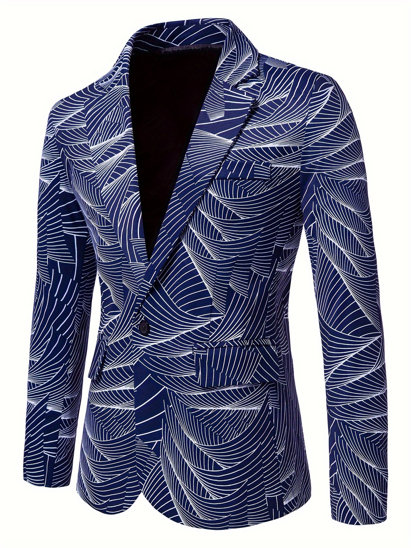 Geometric Wave Printed Blazer Fashion
