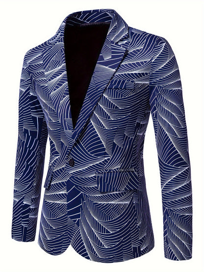 Geometric Wave Printed Blazer Fashion