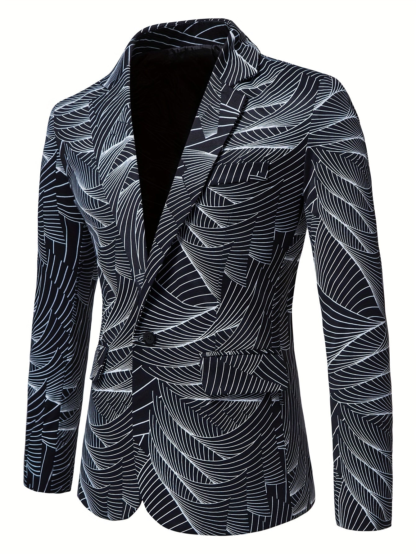 Geometric Wave Printed Blazer Fashion