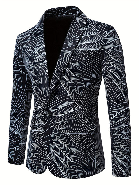 Geometric Wave Printed Blazer Fashion