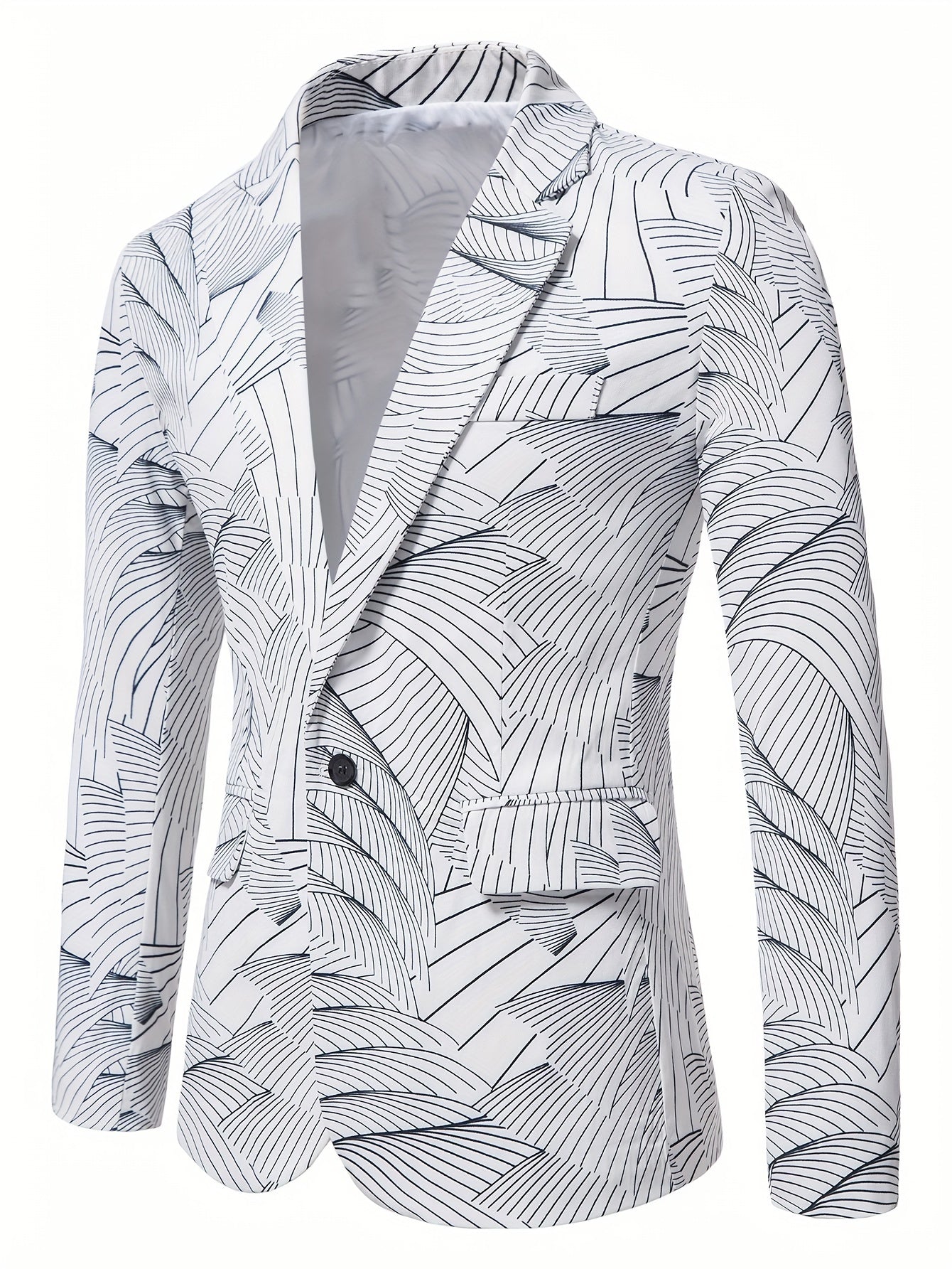 Geometric Wave Printed Blazer Fashion