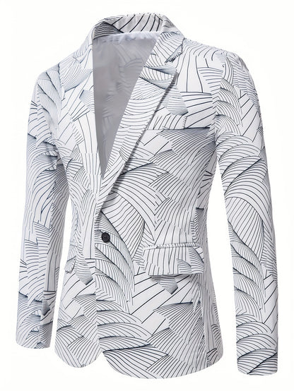 Geometric Wave Printed Blazer Fashion