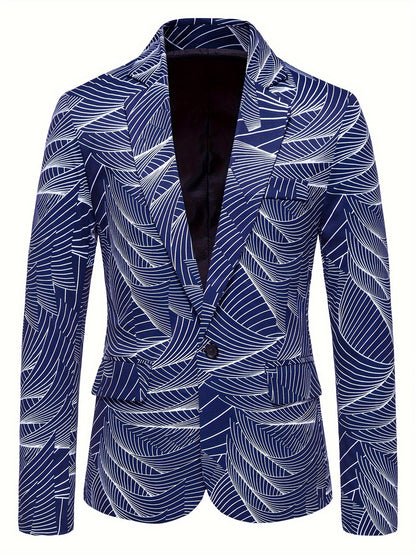 Geometric Wave Printed Blazer Fashion
