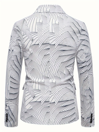 Geometric Wave Printed Blazer Fashion