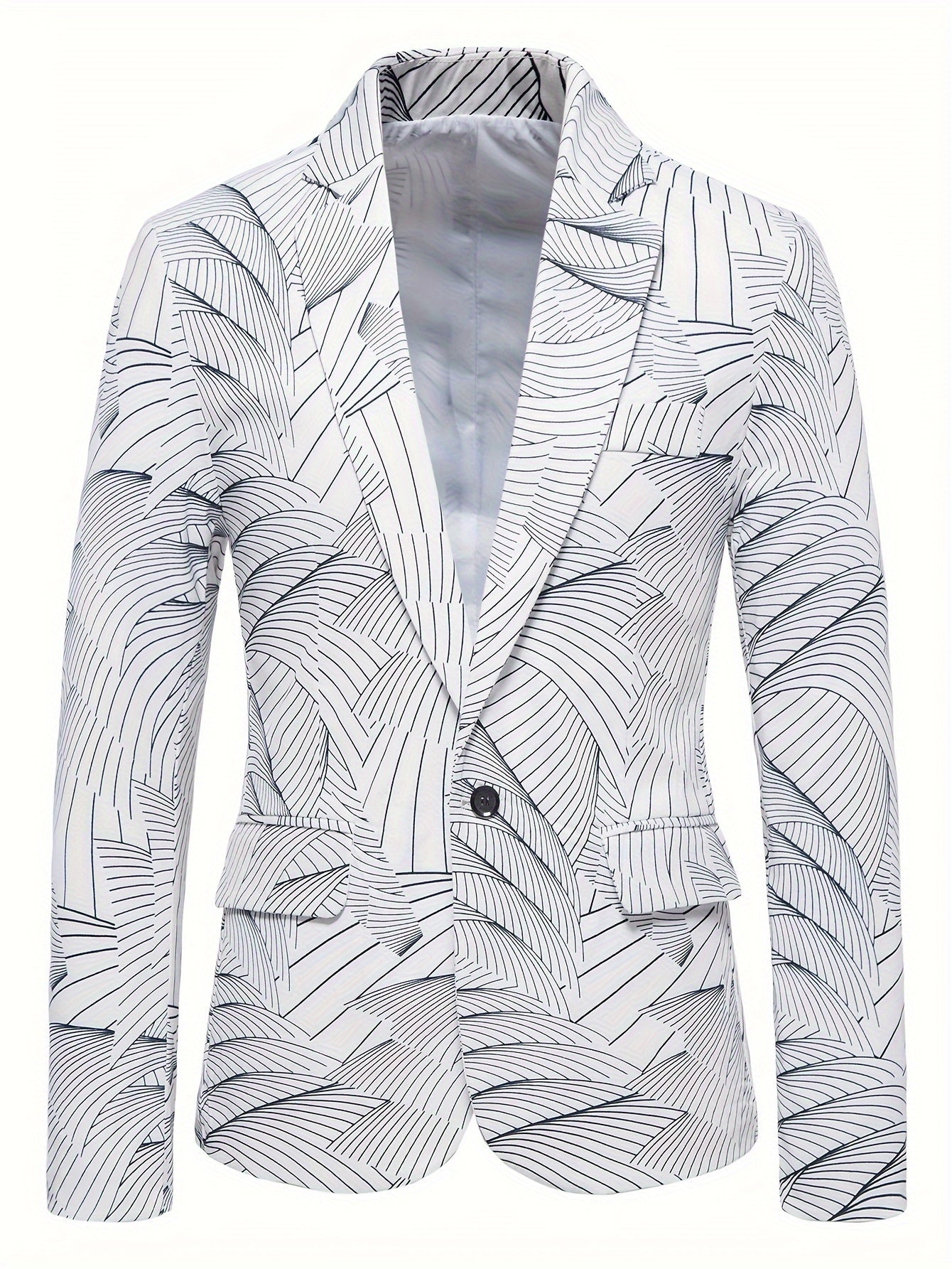 Geometric Wave Printed Blazer Fashion