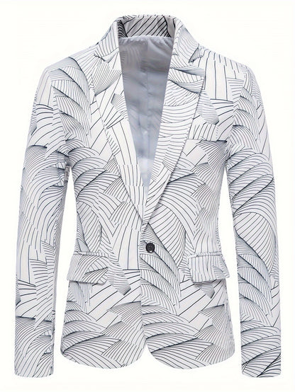 Geometric Wave Printed Blazer Fashion