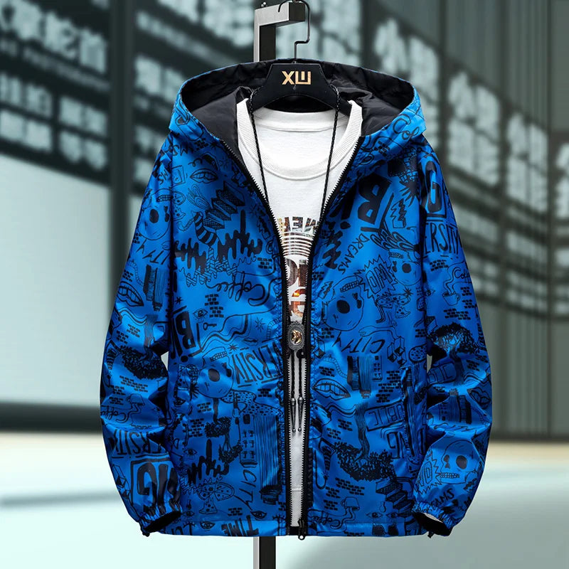 Reversible Graffiti Print Hooded Windbreaker