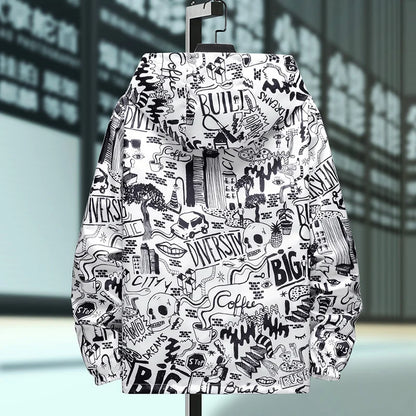Reversible Graffiti Print Hooded Windbreaker